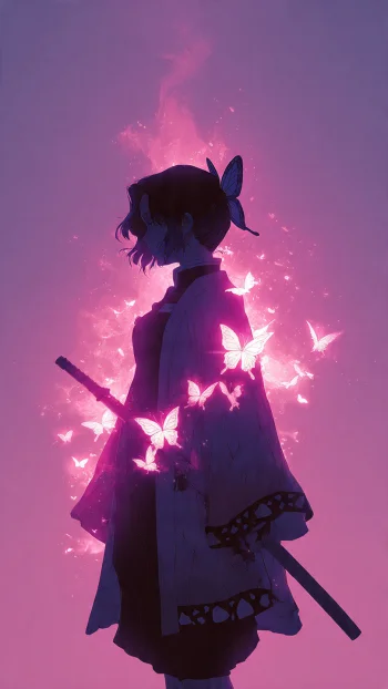 4K Anime Butterfly Samurai Girl Wallpaper
