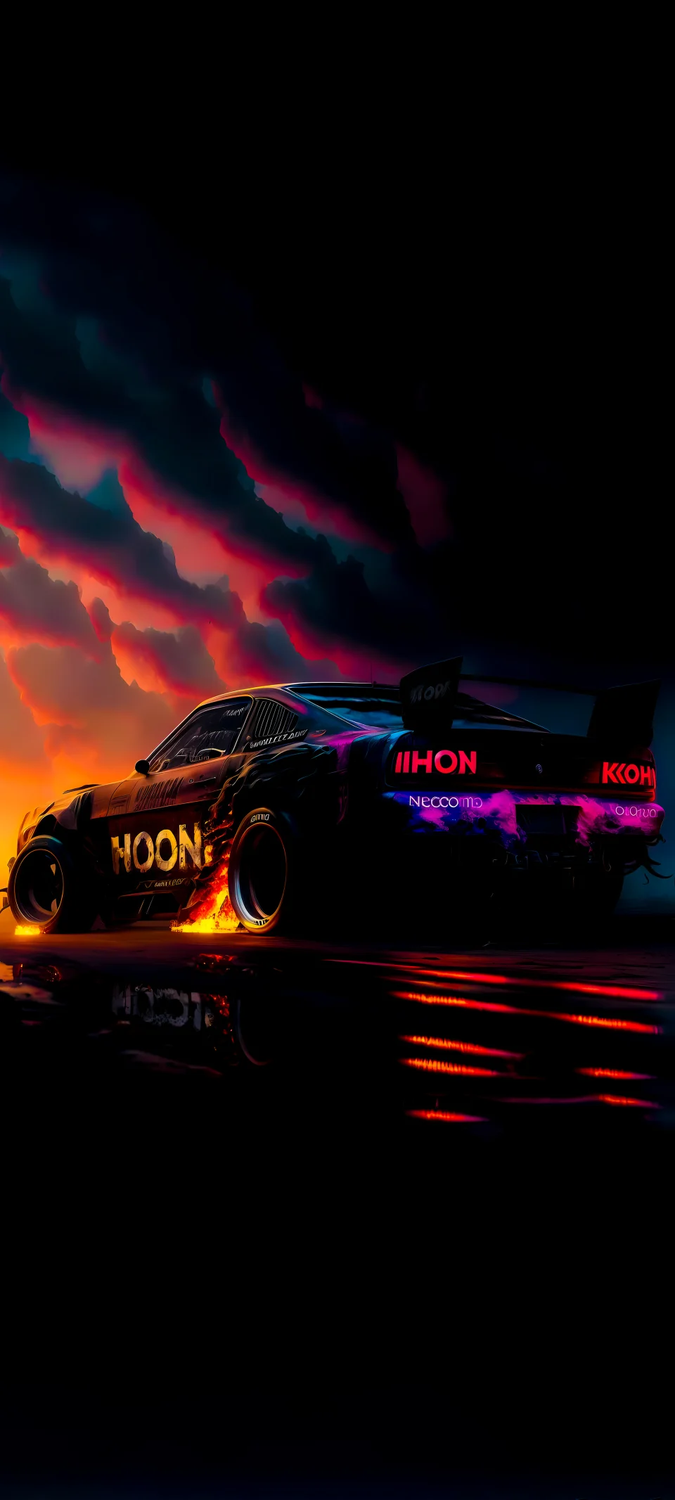 4K Cyberpunk Drift Car With Neon Flames Wallpaper - AI wallpaper - 4K