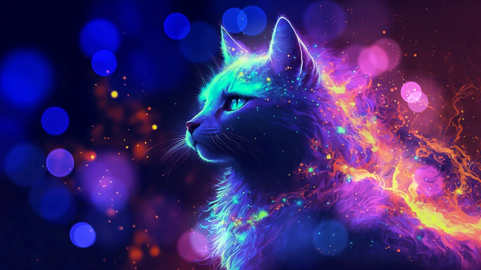 4K Neon Cosmic Cat Fantasy Wallpaper - AI wallpaper - 4K