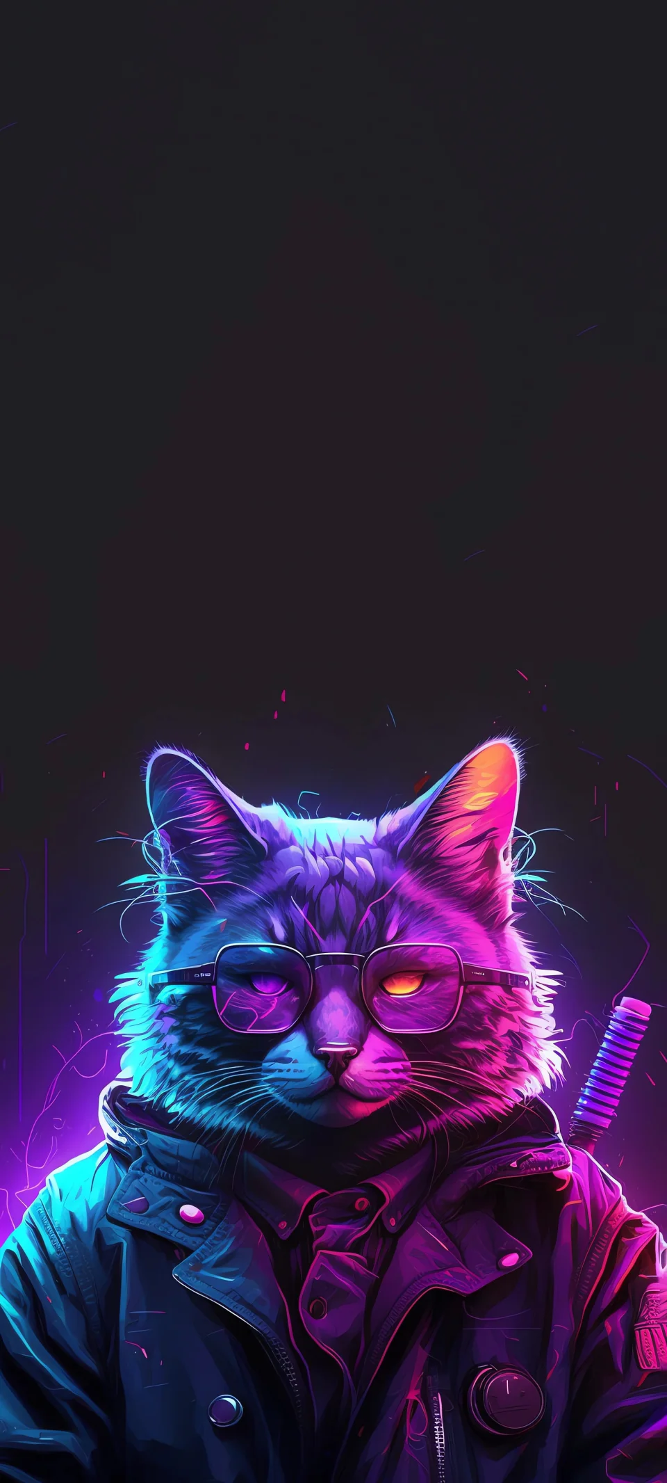 4K Neon Cyberpunk Cat With Glasses Wallpaper - AI wallpaper - 4K