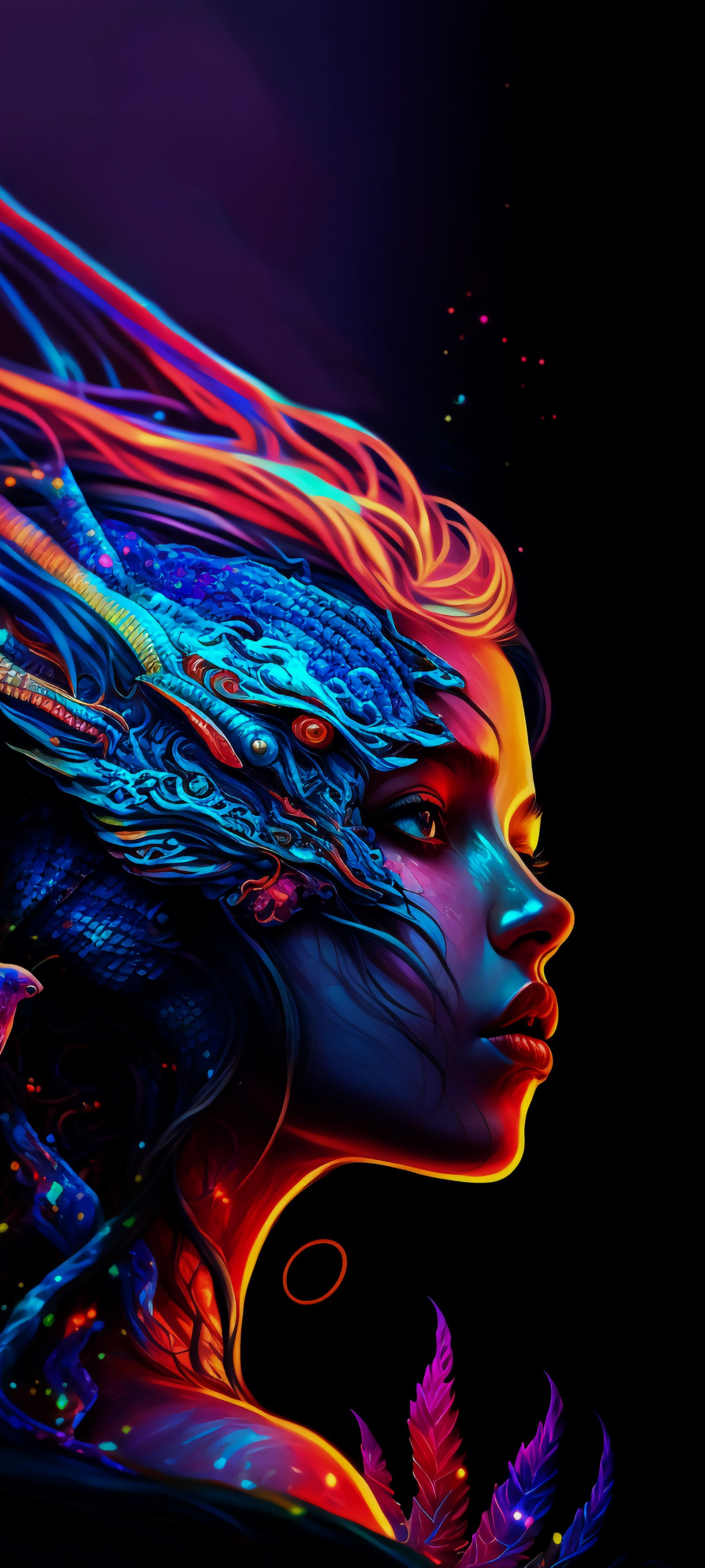 4K Neon Fantasy Goddess Side Profile Wallpaper - AI wallpaper - 4K