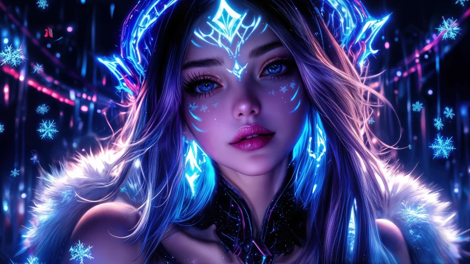 4K Neon Ice Fantasy Girl Wallpaper - AI wallpaper - 4K