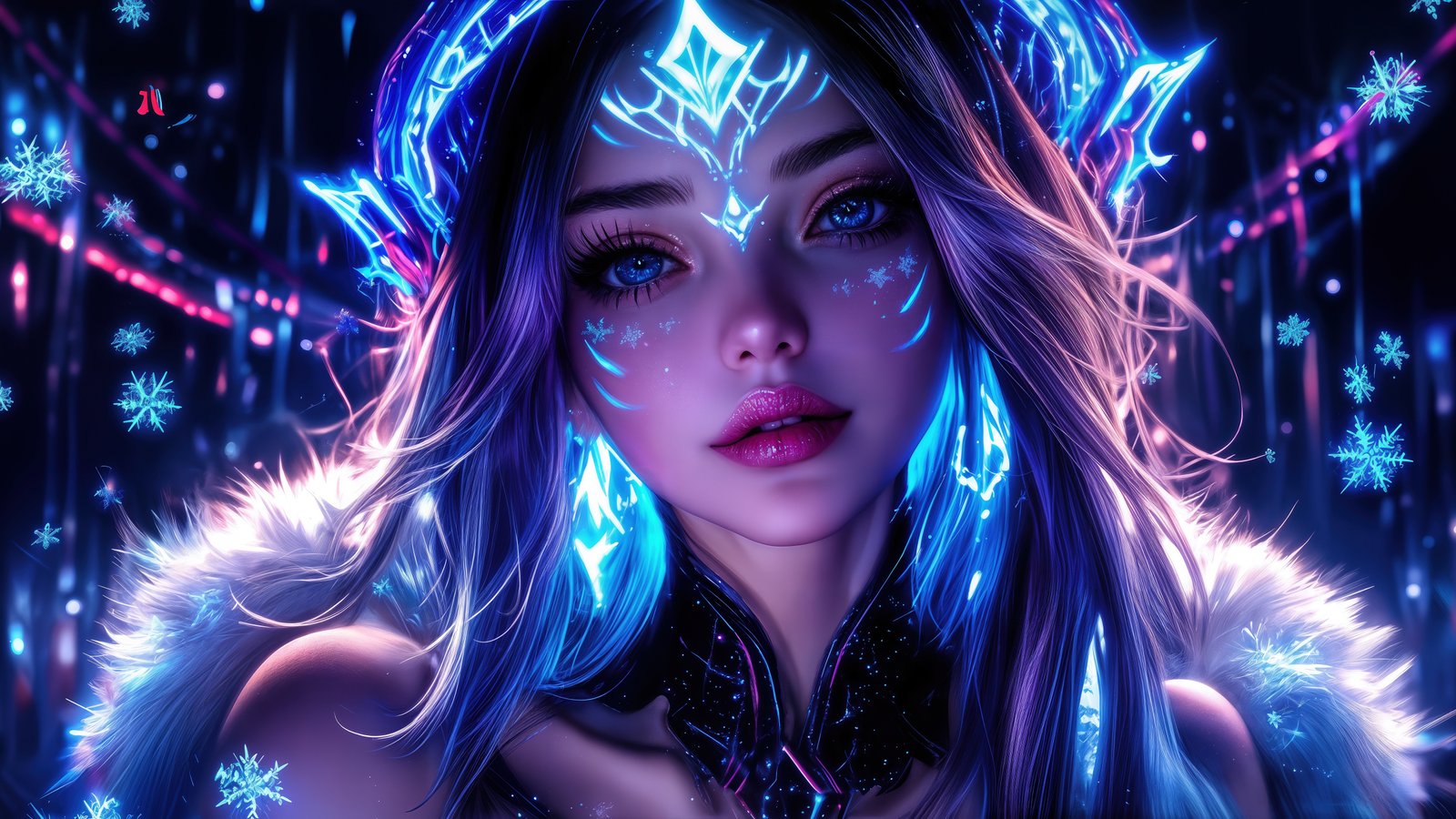 4K Neon Ice Fantasy Girl Wallpaper - AI wallpaper - 4K