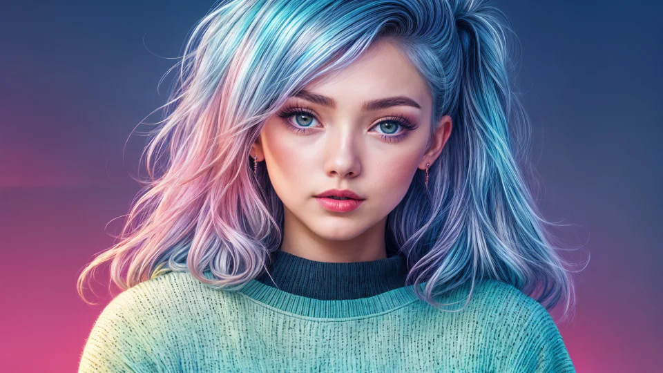 4K Pastel Blue Hair Girl Aesthetic Portrait Wallpaper - AI wallpaper - 4K