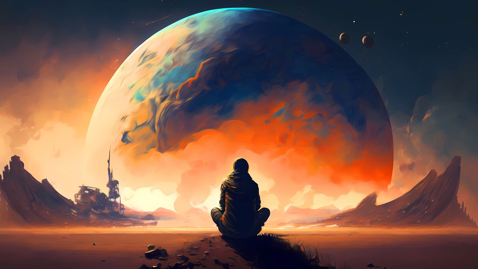 4K Sci-Fi Lone Explorer Facing Alien Planet Wallpaper - AI wallpaper - 4K