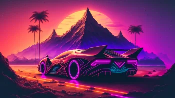 4K Synthwave Neon Supercar Sunset Wallpaper