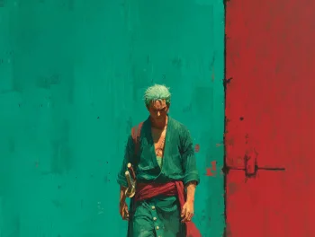4K Zoro One Piece Samurai Wallpaper – Green & Red Art