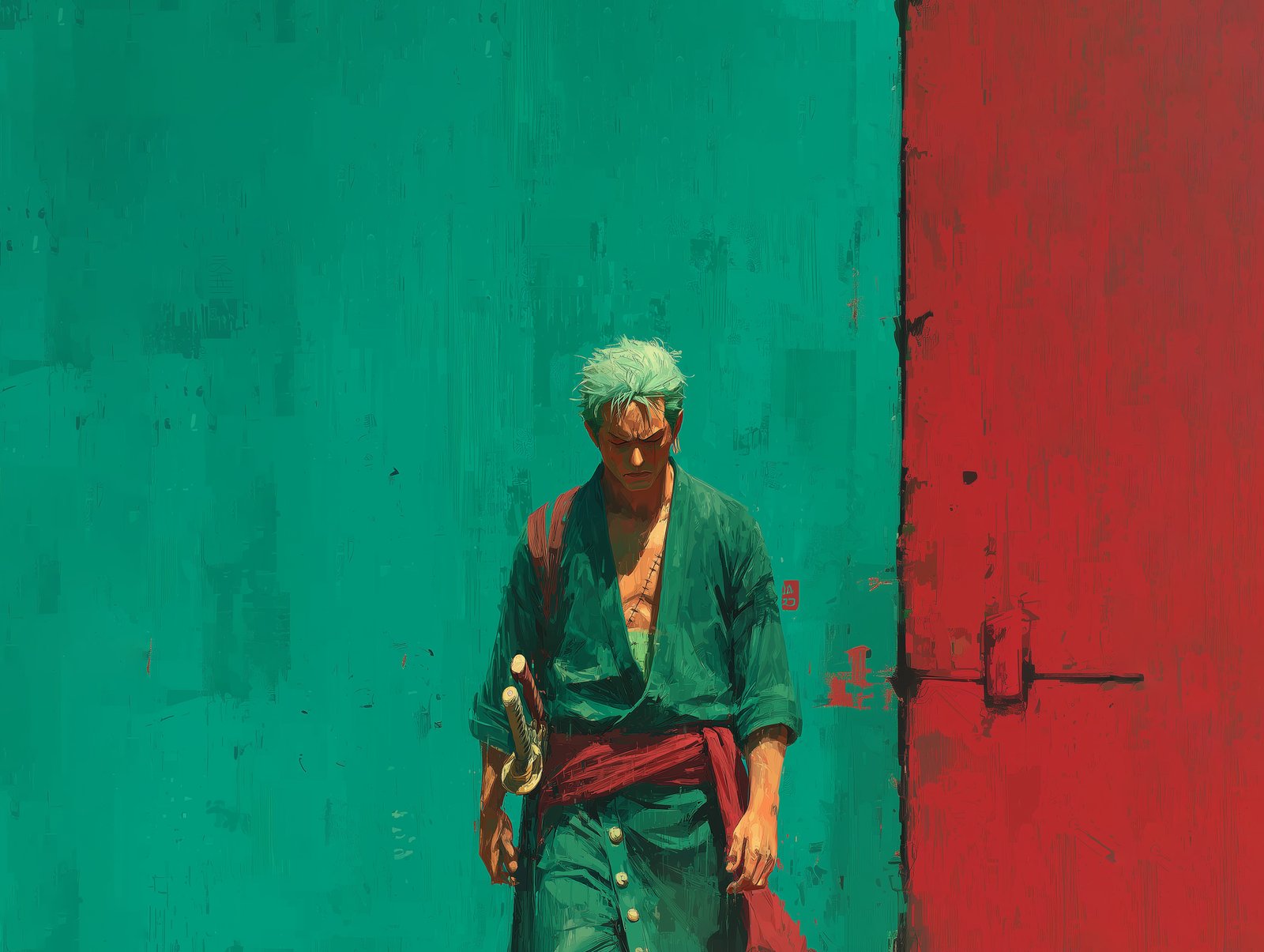 4K Zoro One Piece Samurai Wallpaper Green & Red Art - Anime wallpaper - 4K