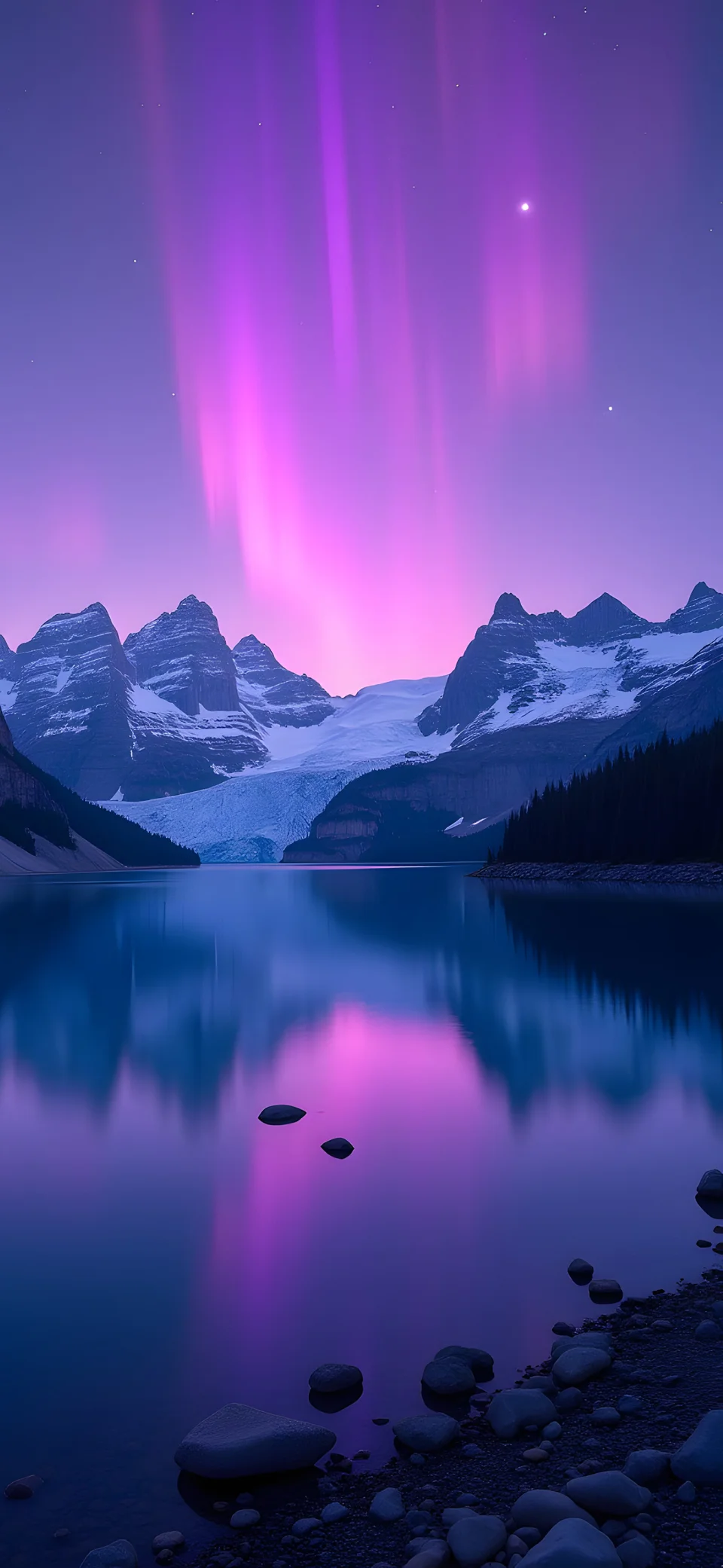 A Purple Aurora Mountain And Lake 4K Wallpaper For Phone - Nature wallpaper - 4K