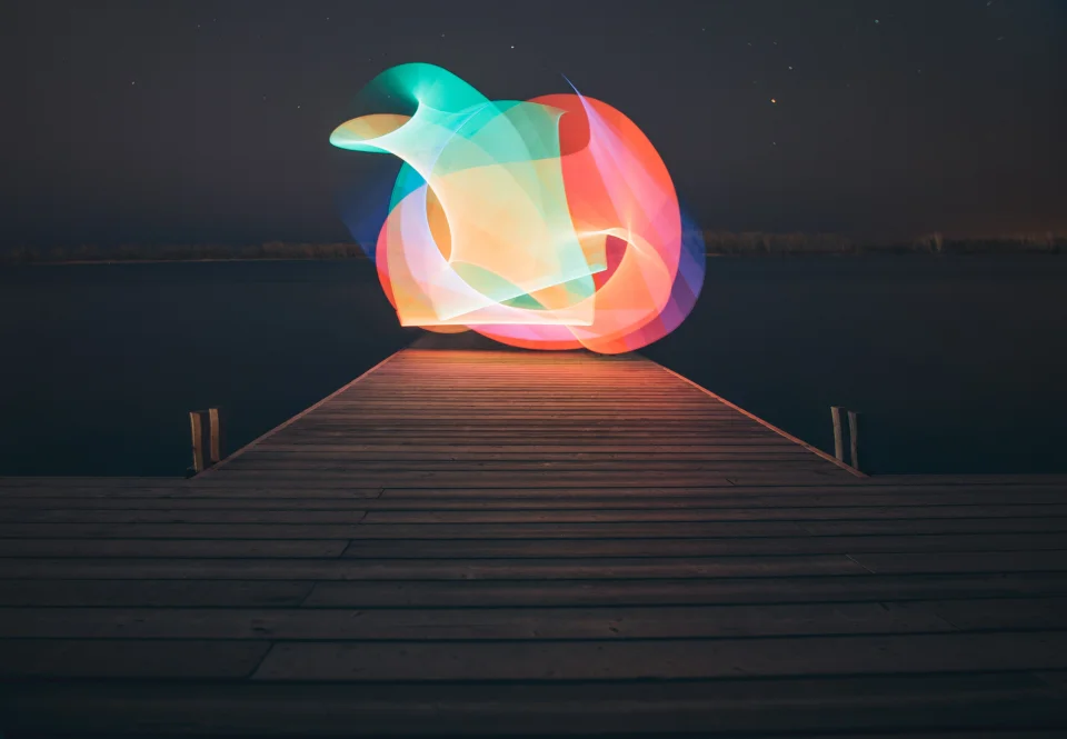 Abstract Light Painting 4K Wallpaper Lake Dock Night View - Creative wallpaper - 4K