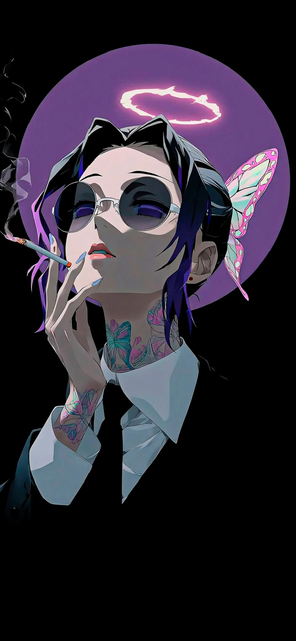Aesthetic Anime Girl Smoking 4K Wallpaper Neon Butterfly Dark... - Anime wallpaper - 4K