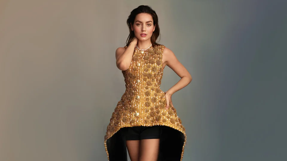 Ana De Armas 4K Wallpaper Gold Embellished Dress & Chic Style - Celebrities wallpaper - 4K