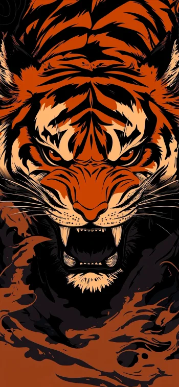Angry Tiger Face Illustration 4K Wallpaper Fierce Animal Aesthetic Ultra HD Background