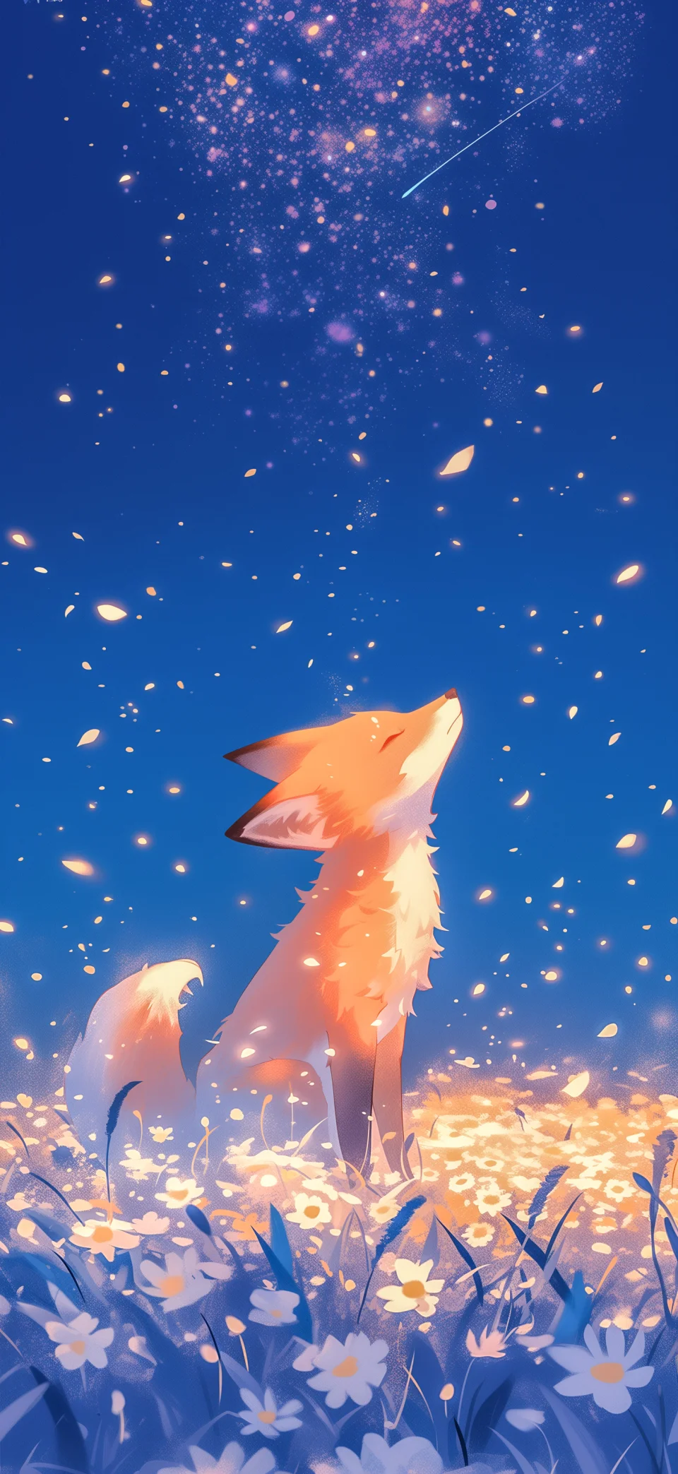 Anime Fox Wallpaper 4K - Starry Night Fantasy Art Background - Artist wallpaper - 4K