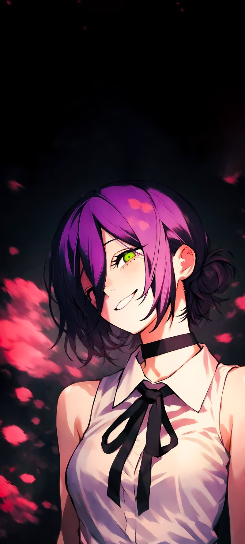 Reze Anime Girl Aesthetic 4K Wallpaper Purple Hair Neon Art Ultra HD Mobile Background