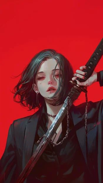 Anime Girl Wallpaper 4K – Red Aesthetic Katana