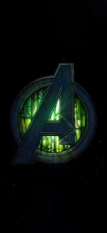 Avengers Logo 4K Wallpaper – Green Glow Marvel Ultra HD Mobile Background