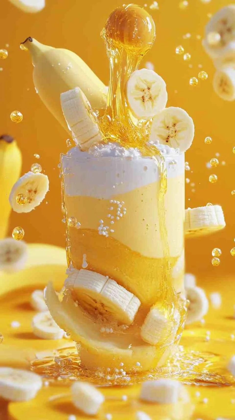 Banana And Honey Smoothie 4K Wallpaper Yellow Splash Aesthetic - Food wallpaper - 4K