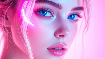 Beautiful Girl Pink Neon 4K Wallpaper Blue Eyes Aesthetic