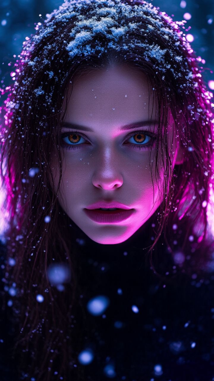 Beautiful Woman Face 4K Wallpaper Pink Neon & Blue Eyes Aesthetic - Girls wallpaper - 4K