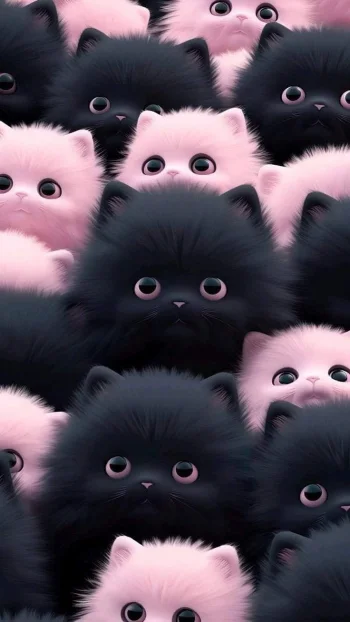 Black And Pink Kittens Pattern 4K Wallpaper Fluffy Aesthetic