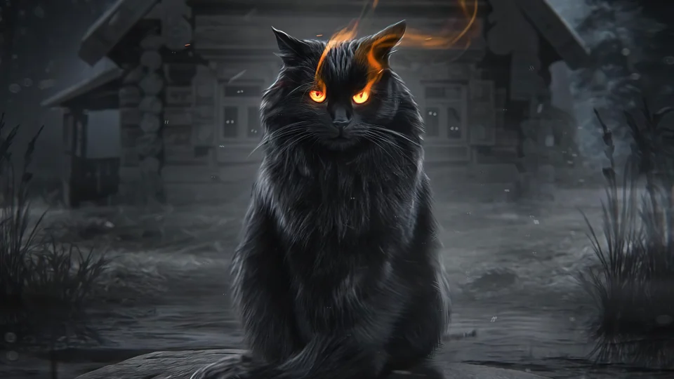 Black Cat With Glowing Fire Eyes 4K Wallpaper - Animals wallpaper - 4K