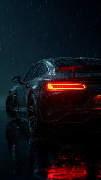 Black Sports Car in Rain 4K Wallpaper
