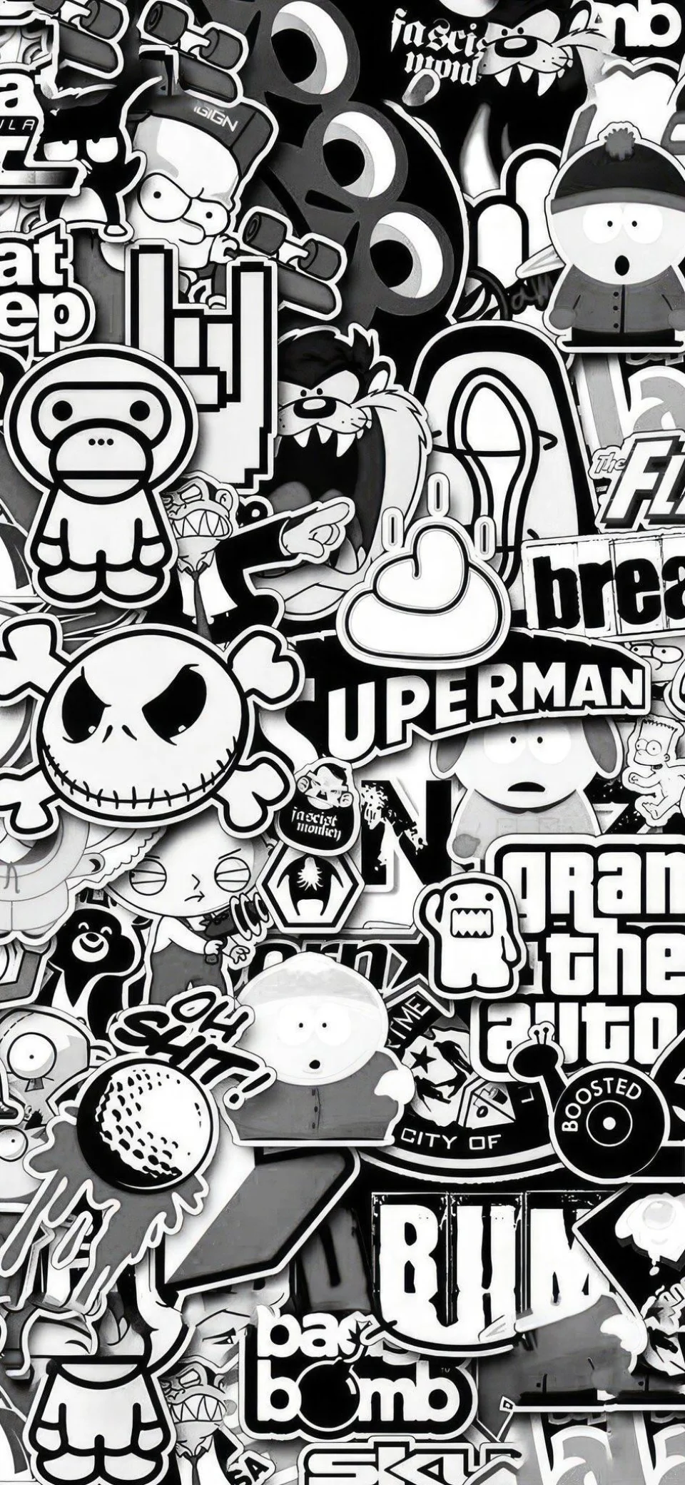 Black & White Cartoon Sticker Collage Wallpaper - Cartoons wallpaper - 4K