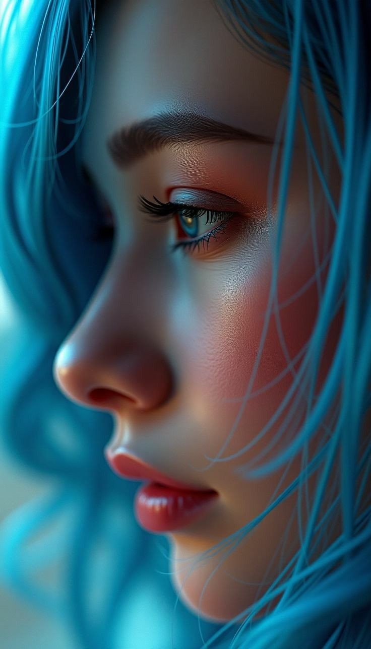 Blue Hair Woman Portrait 4K Wallpaper Soft Fantasy Aesthetic - Girls wallpaper - 4K