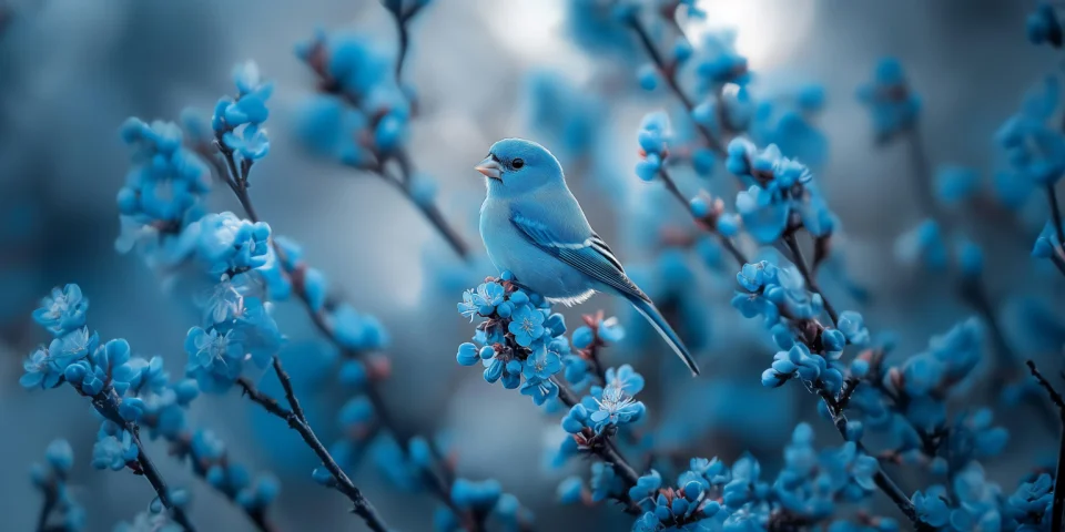 Cerulean Blue Bird On Blue Blossoms Wallpaper - Nature wallpaper - 4K
