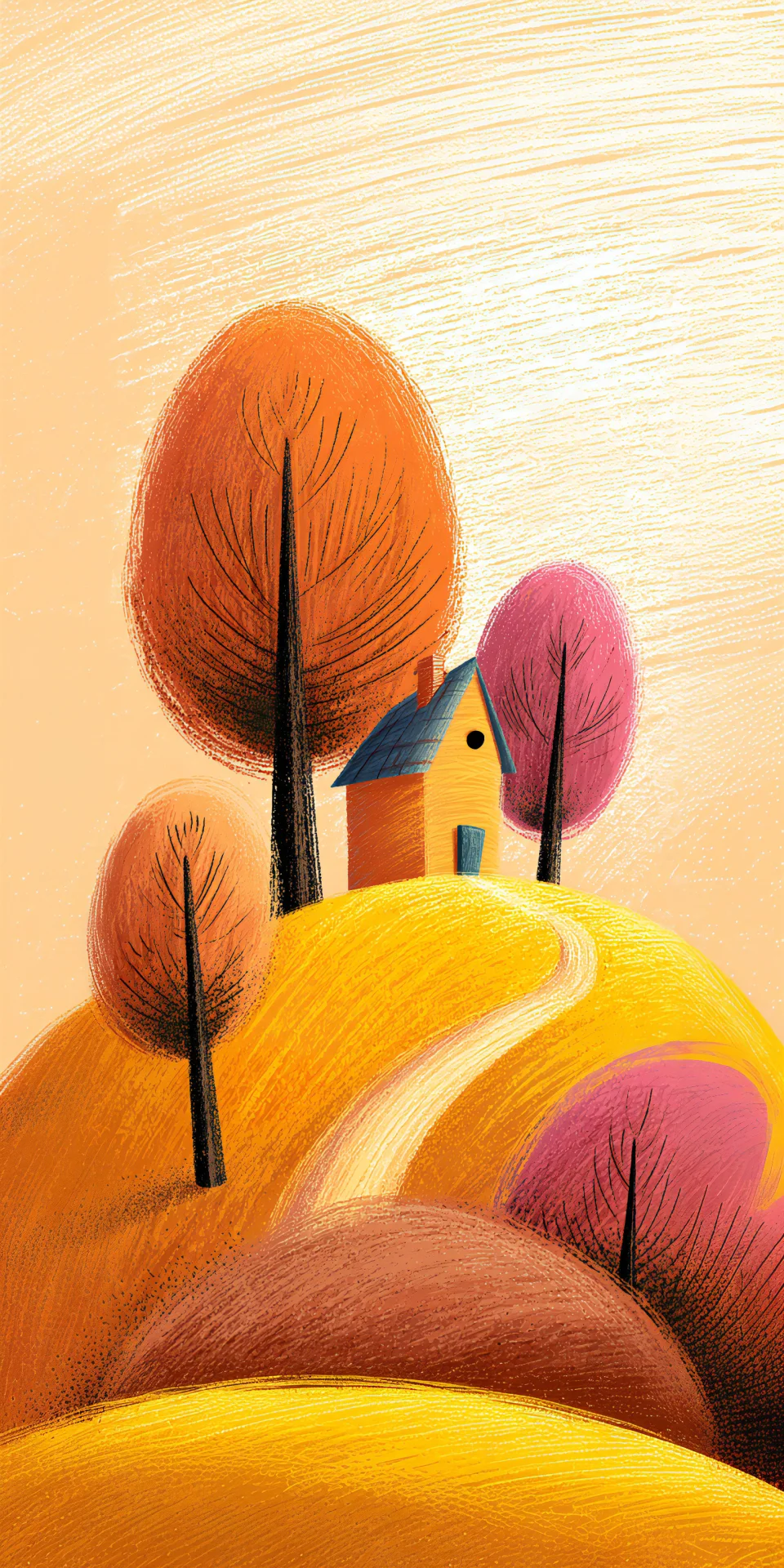 Charming Hand-drawn Autumn Landscape Wallpaper 4K Stylized Fall... - Artist wallpaper - 4K