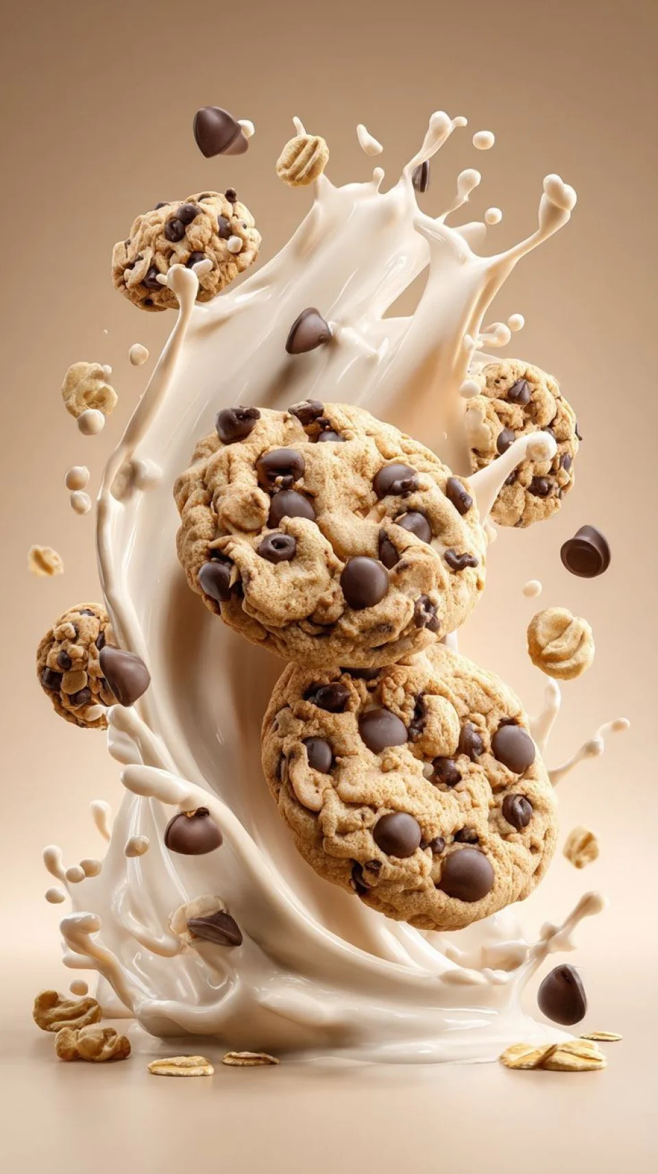 Chocolate Chip Cookies Milk Splash 4K Wallpaper Dynamic Food... - Food wallpaper - 4K