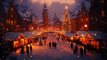 Christmas Market Night Cityscape Wallpaper