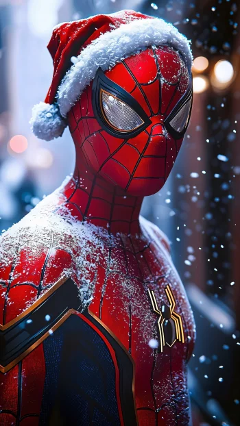 Christmas Superhero in Snowy Night Wallpaper