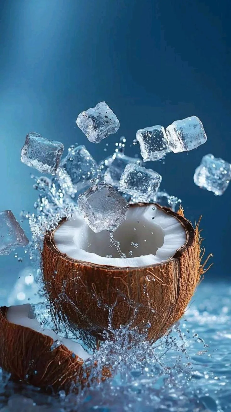 Coconut And Ice Splash 4K Wallpaper Refreshing Summer Aesthetic - Food wallpaper - 4K