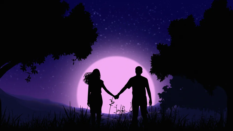 Couple Holding Hands Silhouette 4K Wallpaper Purple Moon... - Love wallpaper - 4K