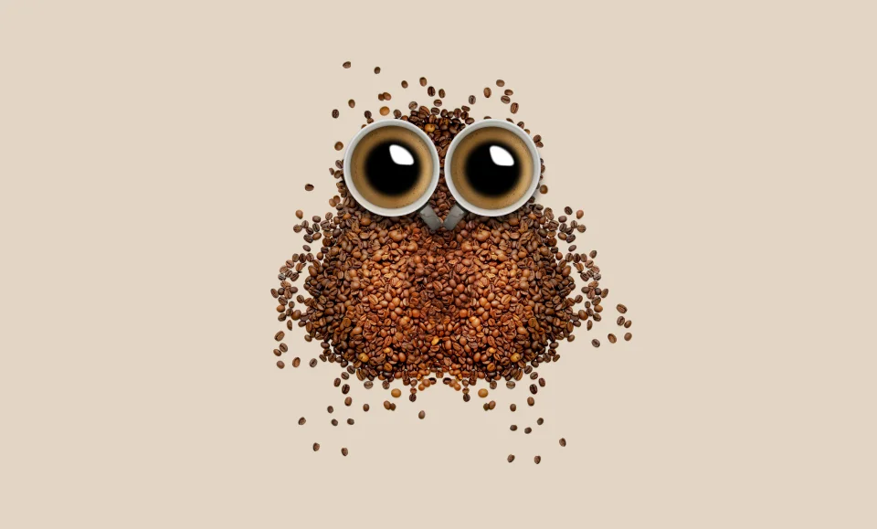 Creative Coffee Owl Art 4K Wallpaper Beans & Cups Aesthetic - Food wallpaper - 4K