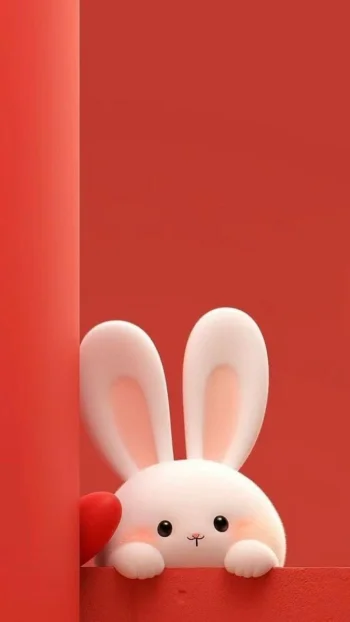 Cute Bunny Peeking 4K Wallpaper Red Background Aesthetic