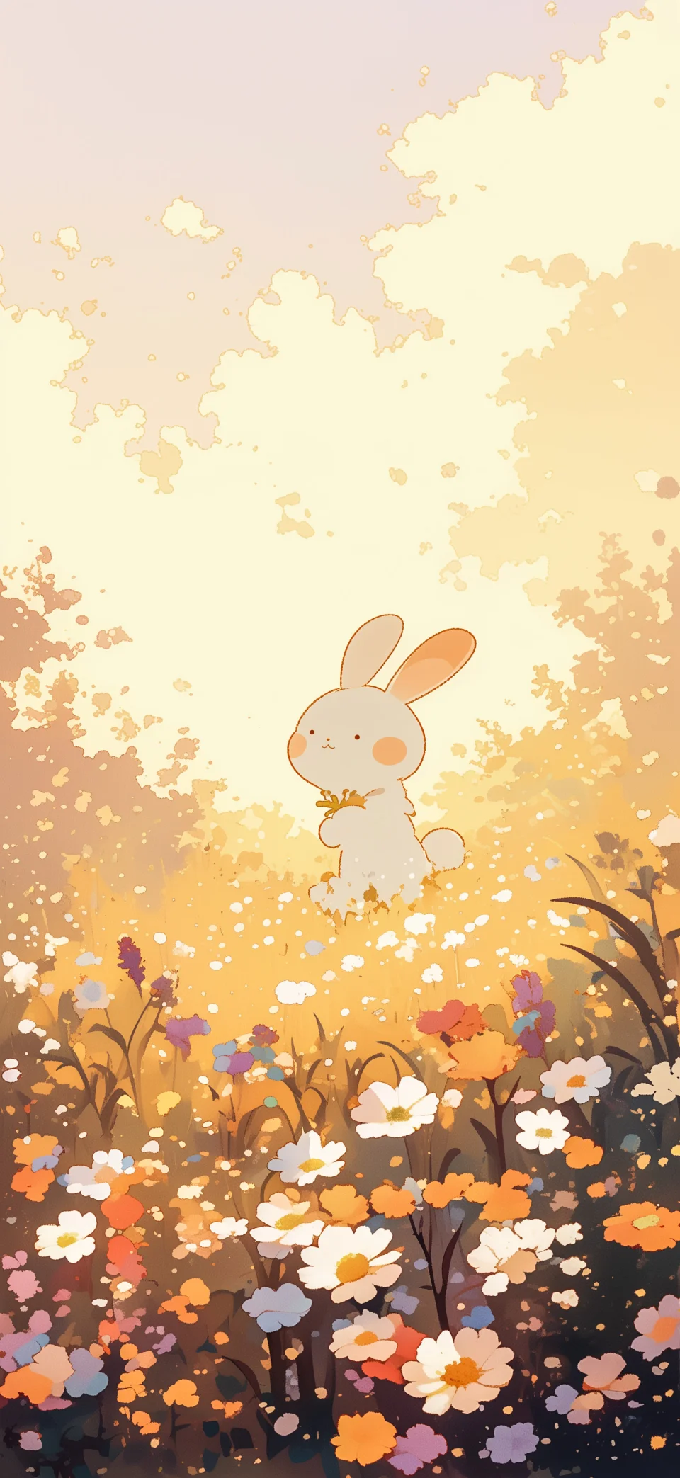 Cute Bunny Wallpaper 4K - Golden Meadow Field Anime Art... - Artist wallpaper - 4K