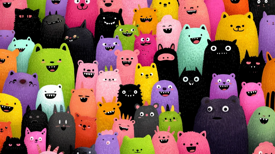 Cute Cartoon Monster Crowd Wallpaper 4K Vibrant Funny... - Cute wallpaper - 4K