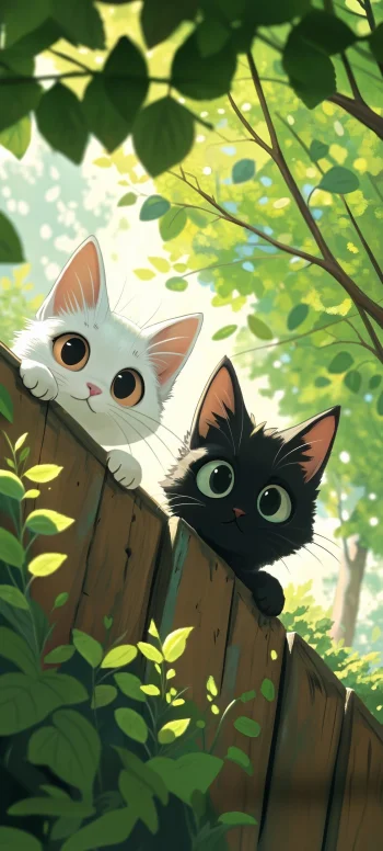 Cute Cats Peeking Wallpaper 4K – Adorable Anime Kittens