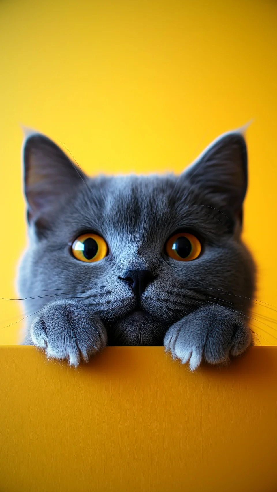 Cute Grey Cat Yellow Background 4K Wallpaper - Animals wallpaper - 4K