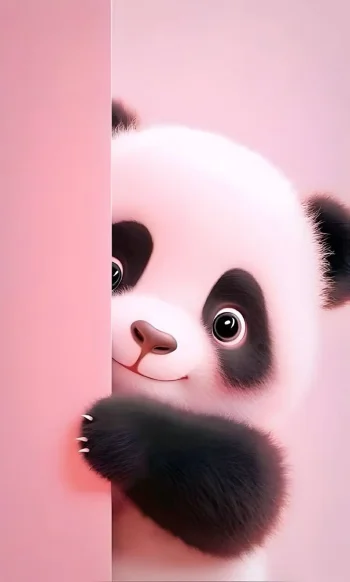 Cute Peeking Panda 4K Wallpaper Pink Wall Aesthetic