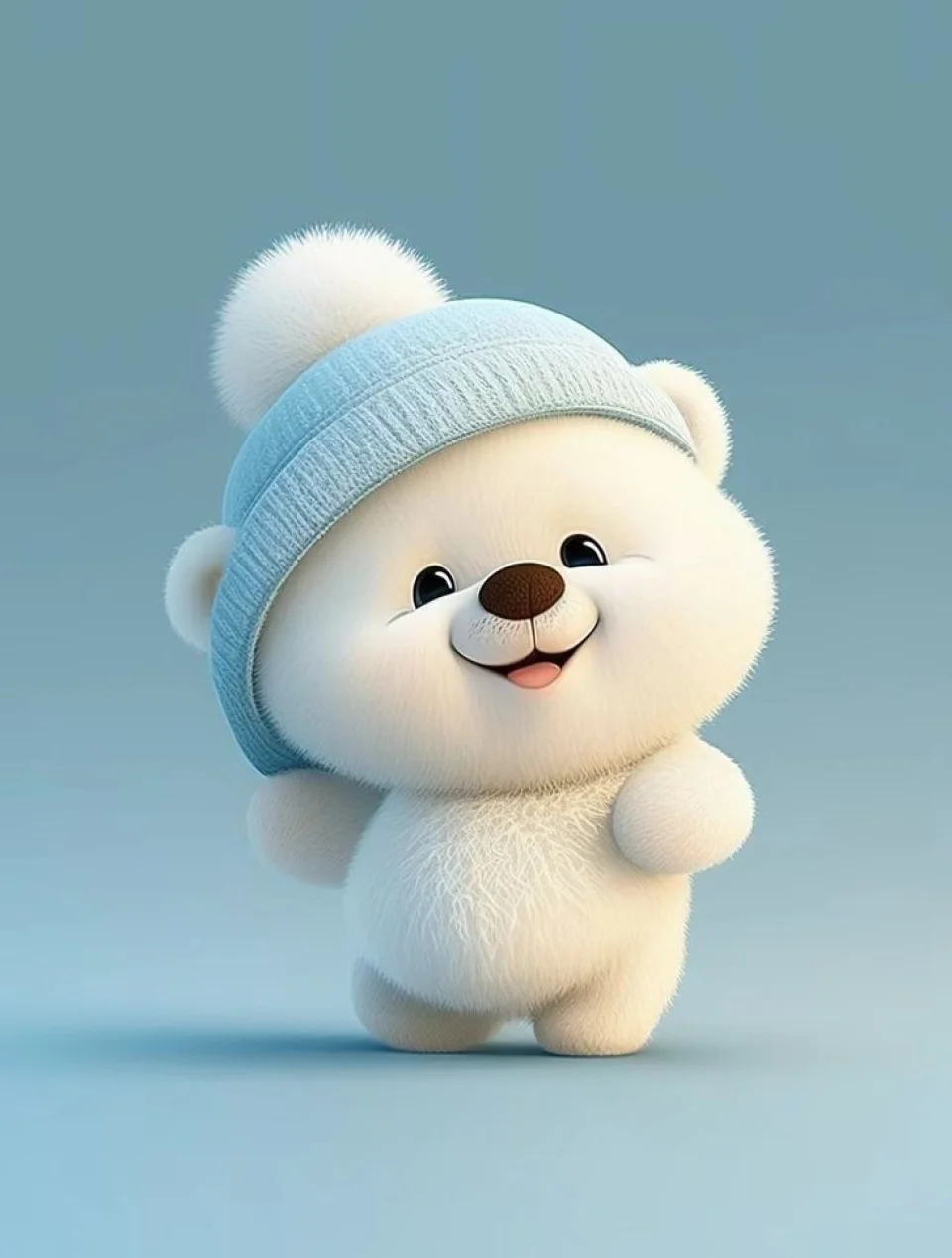 Cute Polar Bear 4K Wallpaper Blue Beanie Hat Winter Aesthetic - Cute wallpaper - 4K