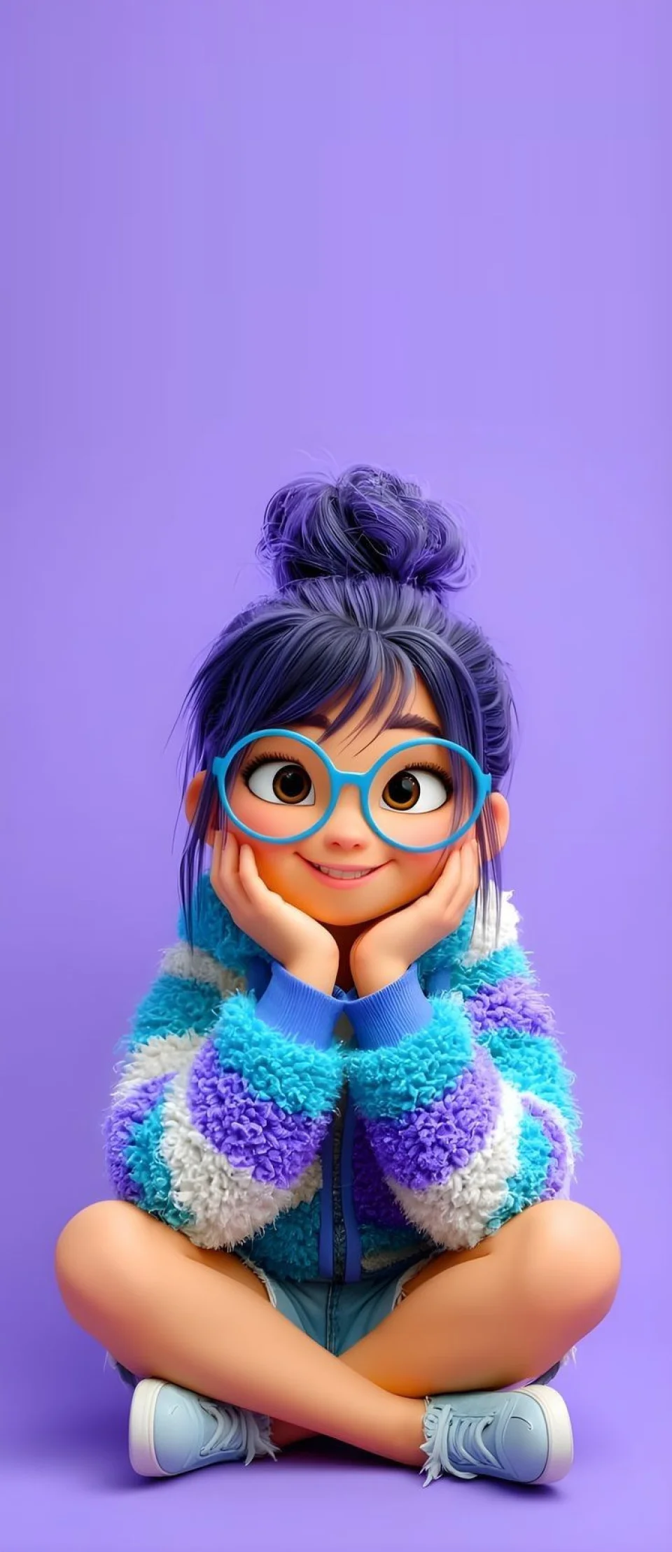 Cute Purple Girl Cartoon Aesthetic 3d Character 4K Wallpaper - Cartoons wallpaper - 4K