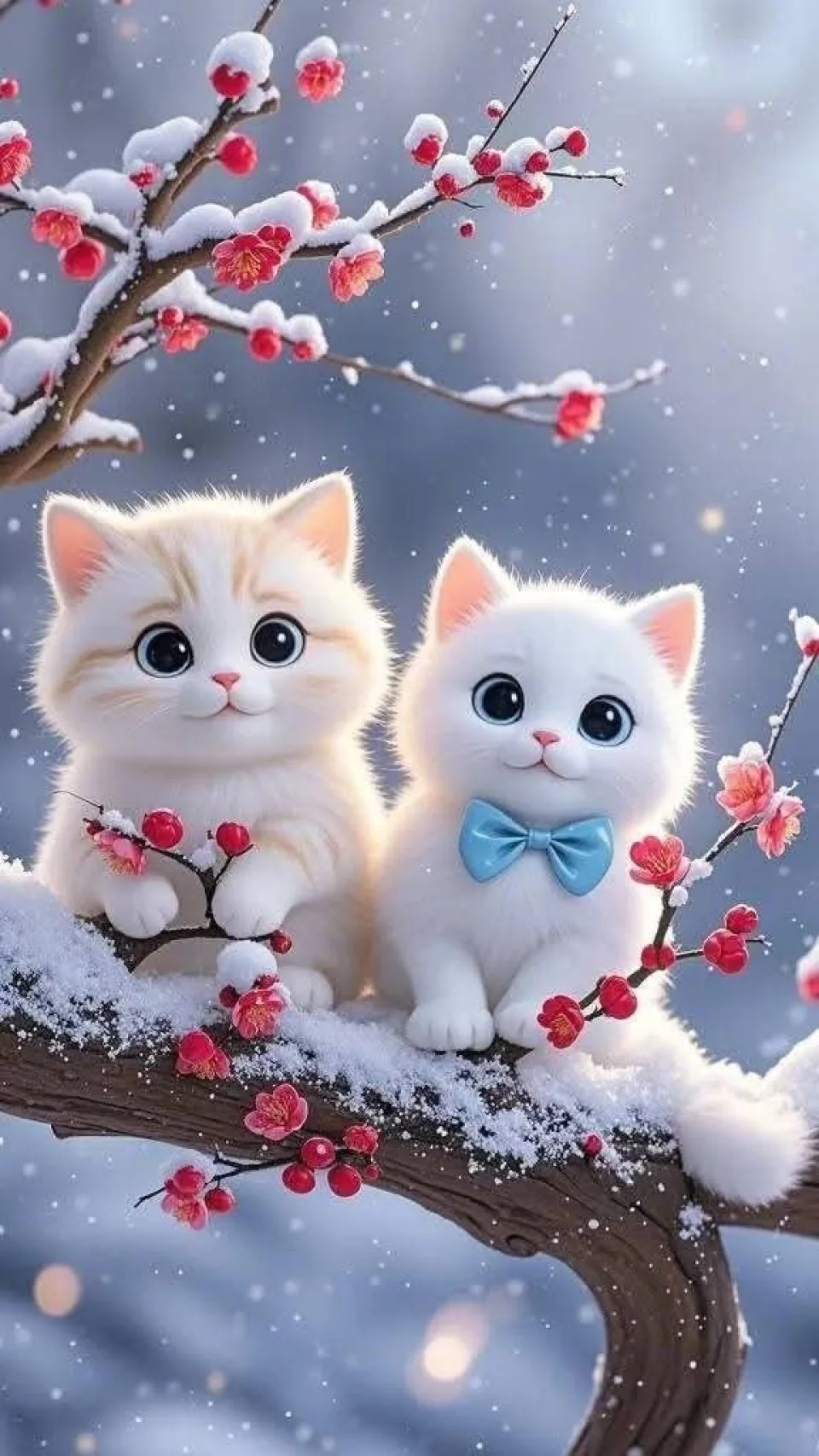 Cute White Kittens 4K Wallpaper Winter Snow Aesthetic - Cute wallpaper - 4K