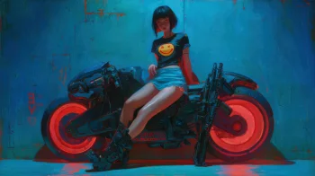 Cyberpunk Girl Bike 4K Wallpaper Neon Red Motorcycle Ultra HD Background