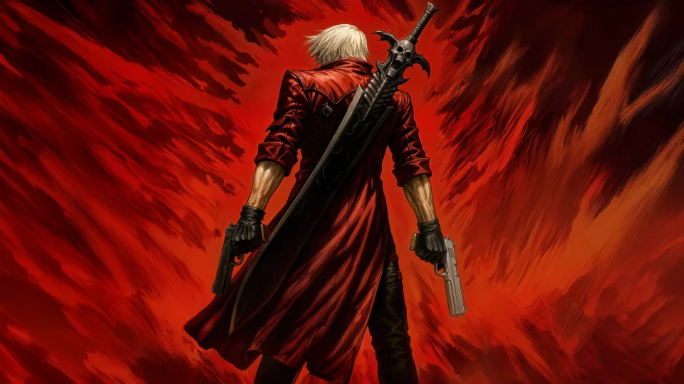 Dante Devil May Cry 4K Wallpaper Red Background & Sword Aesthetic - Games wallpaper - 4K