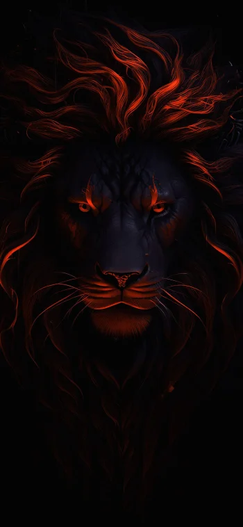 Dark Fire Lion Glowing Mane AMOLED Wallpaper