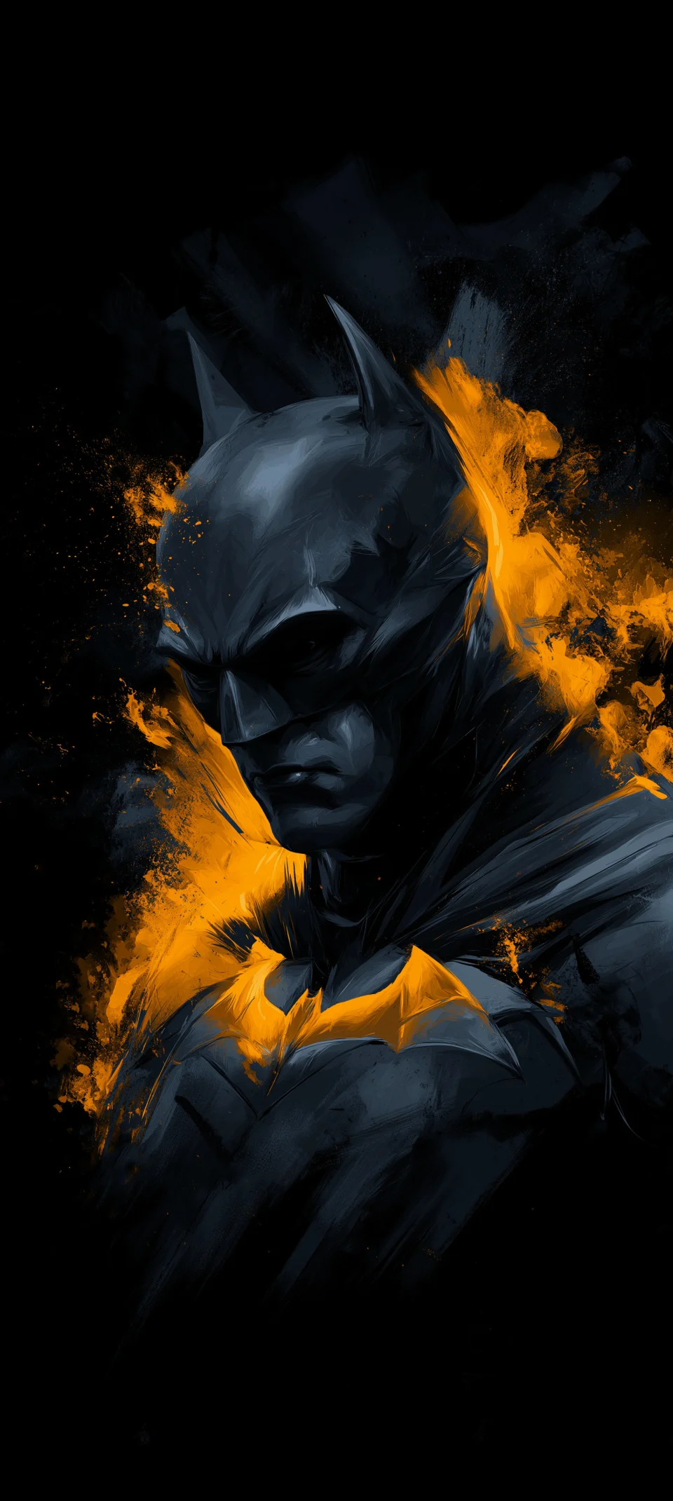 Dark Knight Orange Splatter Wallpaper 4K Gritty Batman AMOLED... - Artist wallpaper - 4K